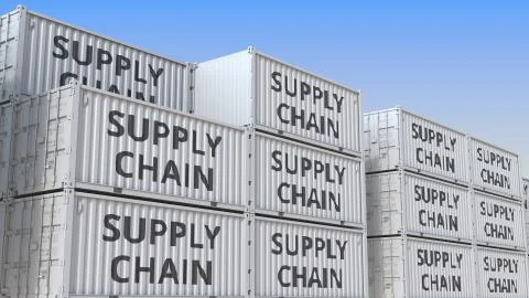 Containers with SUPPLY CHAIN text, 3D rendering Stock Illustration