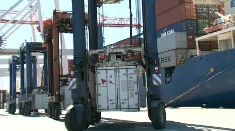 Containers waiting to be loaded. Stock Footage 10591503