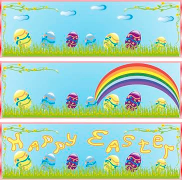 Contains the image of the Easter banner with flowers and eggs Stock Illustration