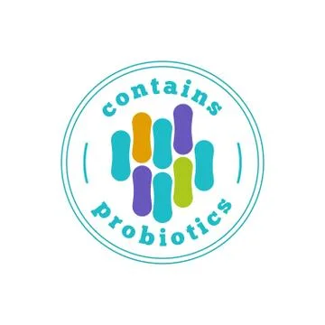 Contains probiotics label vector, probiotic logo badge idea, bacterium sign Stock Illustration