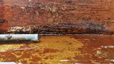 Contaminated Water Flowing from Pipe on Corroded Background Video stock 331618371