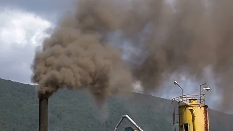 Contamination of the environment. Smoke from the asphalt plant Stock Footage