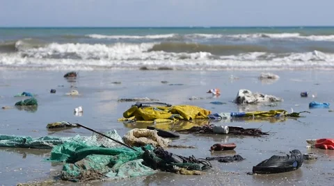 Contamination in marine currents drag garbage to beaches. Close up Stock Footage 51025806