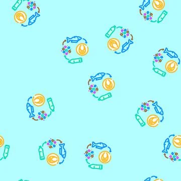 Contamination microplastic food chain vector seamless pattern Illustrazione stock