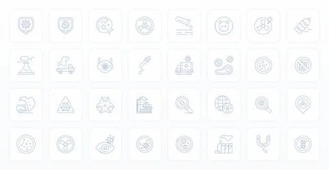 Contamination Vector Icon Library with 32 Thin Line 64x64 Detail Enhanced D.. Ilustração Stock