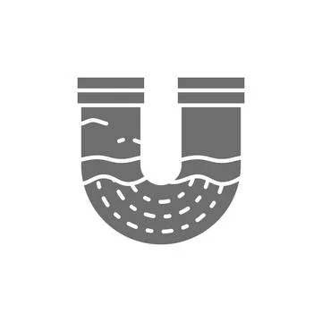 Contamination in water pipe, mud in blocked drain grey icon. Stock Illustration