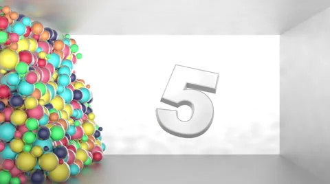 ContDOWN from 5 to 1 with motion of swarm of glossy colorful 3d balls Stock Footage 64708704
