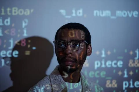 Contemplating Digital Future with Code Projections Stock-Fotos