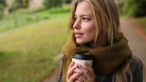 Contemplating over coffee girl Video stock 80958976