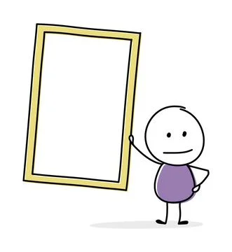 Contemplating stickman with empty board symbol. Vector Stock Illustration