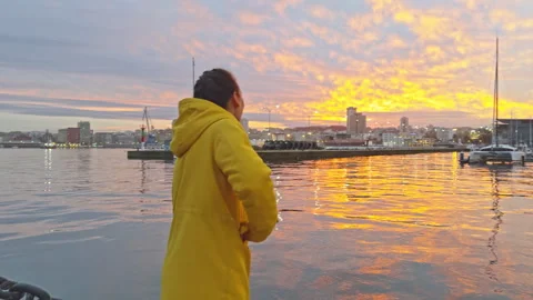 Contemplating the Sunset Over the Harbor Stock Footage 275675508