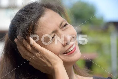 Contemplative Asian Female Senior Gramma Stock Photos