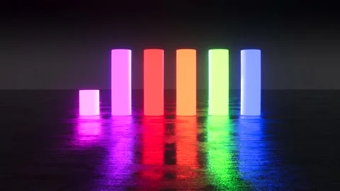 Contemporary, 4K 1-minute countdown timer, with colourful neon 3D cylinders. Stock Footage 148128315