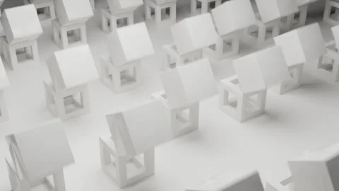 Contemporary abstract 3D motion graphics with white cubes arranged in minimalist Stock Footage 338250501