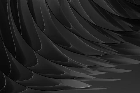 Contemporary abstract black background, pattern - thin curved black glass str Illustrazione stock