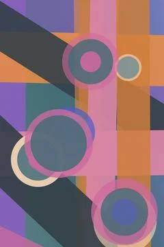 A contemporary abstract composition combines translucent circles, angled ba.. Illustrazione stock