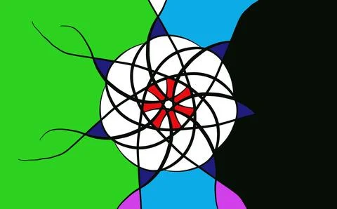 Contemporary Abstract Flower Motif on Split Color Block Background Ilustración de archivo
