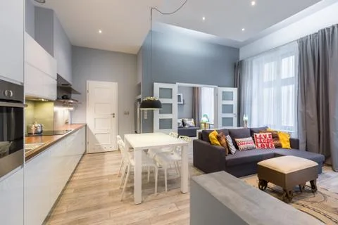 Contemporary apartment with dining table Stock Photos