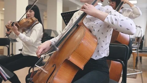 Contemporary approach transforms string performances. Classical roots meet bold Stock Footage 305549454