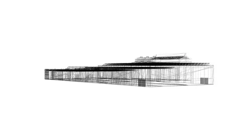 Contemporary Architectural Wireframe of a Modern Low-rise Structure 動画素材 344720020