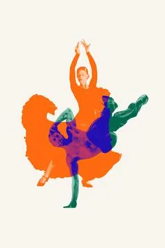 Contemporary art collage. Blend of classical and modern dance, woman dancing Stock Illustration