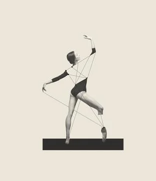Contemporary art collage with young tender woman, ballerina dancing isolated Foto stock