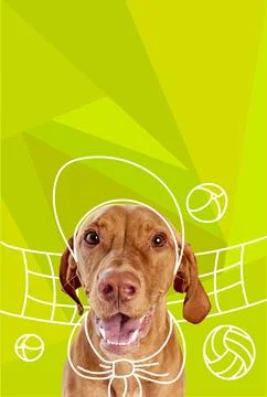 Contemporary artwork. Vector illustration. Portrait of purebred cute dog playing Stock Illustration