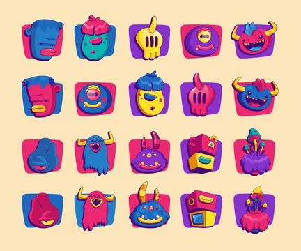 Contemporary avatars with funny comic creatures 스톡 일러스트
