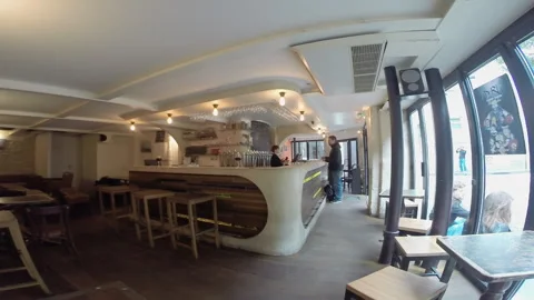 Contemporary Beer Bar Interior Wide Shot, Taproom in Paris Stock Footage 344952074