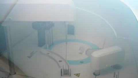 Contemporary blood testing appliance functioning and checking blood samples Video stock 146948665