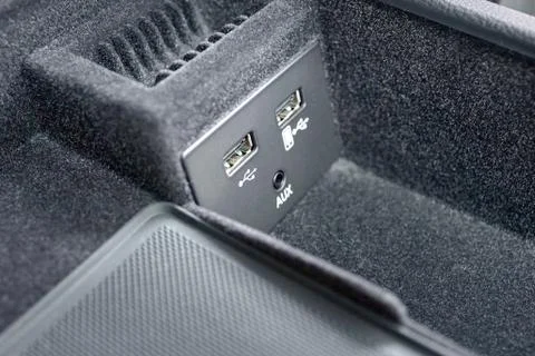 Contemporary car interior element inside of driver seat headrest usb and aux Stock Photos