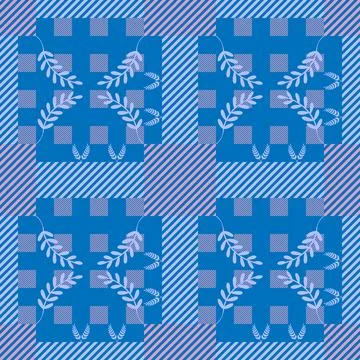 Contemporary Checkerboard Pattern with Abstract Red Palm and Brown Pine Bra.. Stock Illustration