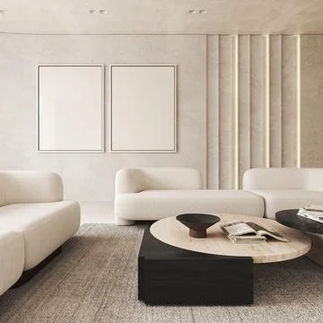 Contemporary classic light beige interior with furniture and decor. Decoration Stock-Illustration