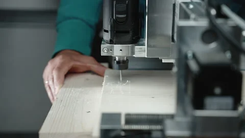 Contemporary CNC milling machine with sharp spindle for engraving on wood Stock Footage 162850476