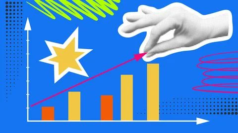 Contemporary collage growth graph vector graphics Illustrazione stock