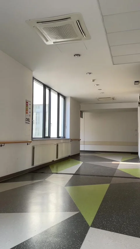 Contemporary corridor featuring large windows and modern decor Stock Footage 347332479