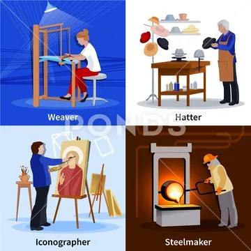 Contemporary Craftspeople 4 Flat Icons Square Stock Illustration