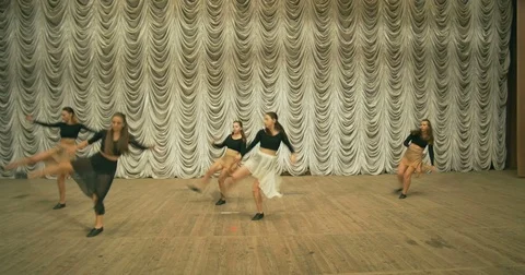 Contemporary dance performance of dancers on the stage. Front view. Stock Footage 79618072