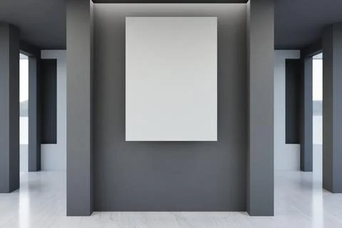 Contemporary dark gray interior with white frame on centered wall panel and.. Stock Illustration