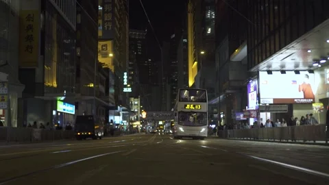 Contemporary double decker buses for passengers on street Stock Footage 164824707