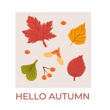 Contemporary fall banner featuring dancing leaves and playful botanical Stock Illustration