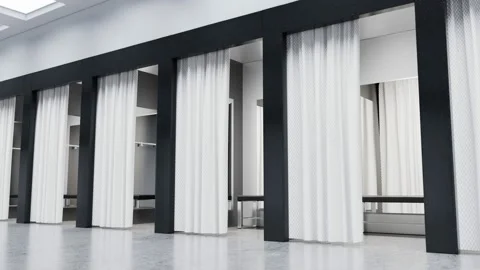 Contemporary fitting room interior in a mall. Dressing room in a clothing store Stock Footage 201159880