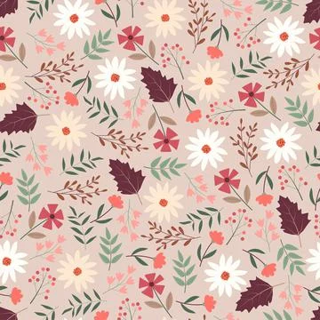 Contemporary floral seamless pattern design of abstract flowers and leaves. Stock Illustration
