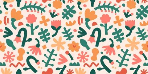 Contemporary flower pattern, abstract shapes and forms, seamless texture Stock Illustration