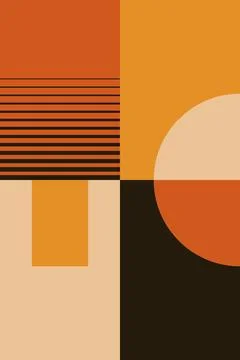 Contemporary Geometric Abstract Artwork with Modern Shapes and Linear Pattern 库存插图