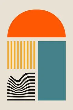 Contemporary Geometric Abstract Artwork with Modern Shapes and Linear Pattern 库存插图