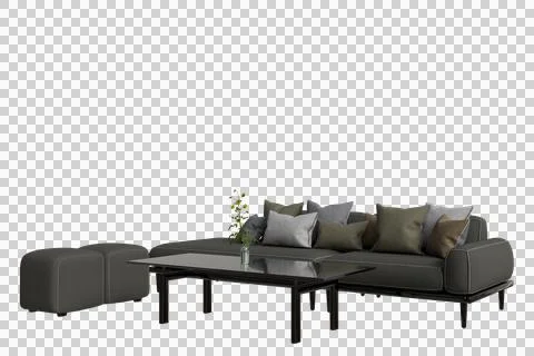 Contemporary Gray Sofa Set with Coffee Table &amp; Ottoman Stock Illustration