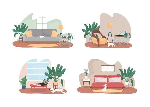 Contemporary home space 2D vector web banner, poster set Stock Illustration