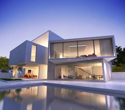 Contemporary house with pool Illustrazione stock