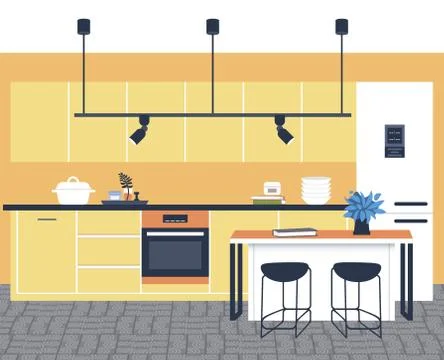 Contemporary kitchen interior empty no people house room modern apartment design Stock Illustration